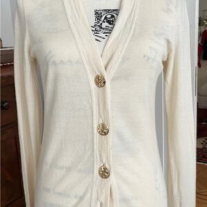 Tory Burch Simone Cream Cardigan with Gold Buttons